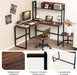 Reversible L-Shaped Desk with Hutch, Space Saving Corner Computer Desk with Storage Shelves, Home Office Study Writing Desk Computer Workstation with Storage Bookshelf, Gaming Desk