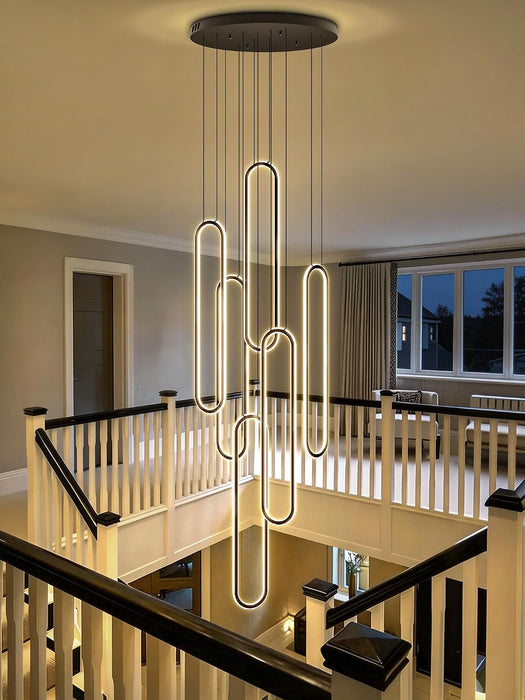 Six Ring LED Dimmable Black Chandelier CeilingLight