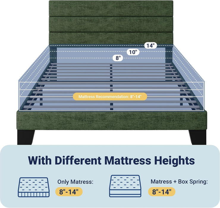 Queen Size Platform Bed Frame with Fabric Upholstered Headboard and Wooden Slats Support, Fully Upholstered Mattress Foundation/No Box Spring Needed/Easy Assembly, Green