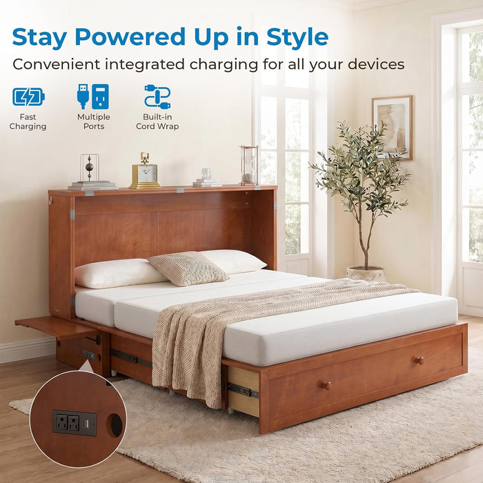 Cherry SixtyThreeInch Murphy Bed Cabinet With Mattress