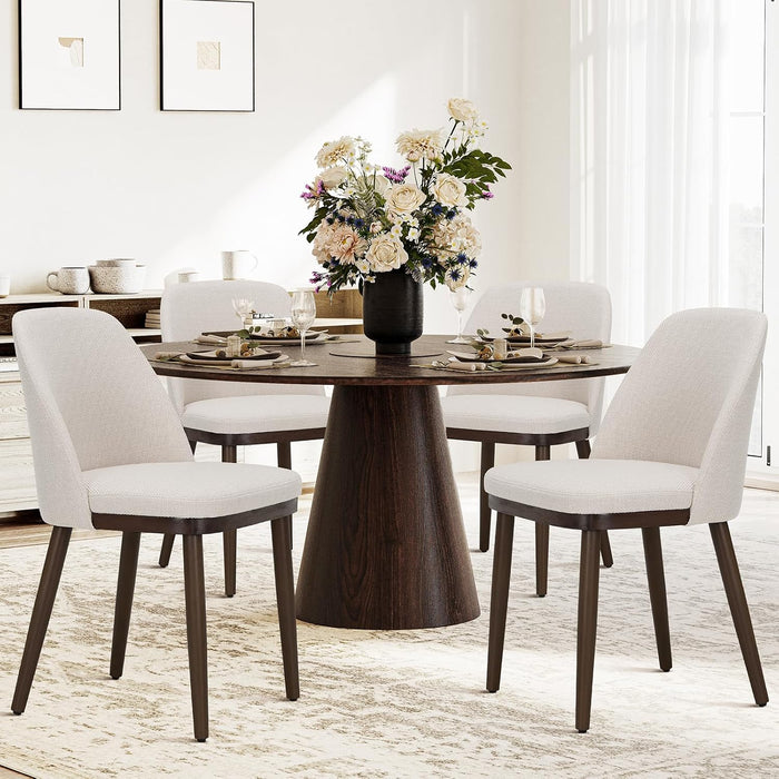 Upholstered Dining Chairs Set of 4, Modern Kitchen Chairs with Back, Fabric Side Dining Room Chairs with Wood Legs for Kitchen Dining Room Restaurant, Beige