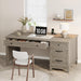 53.5" Farmhouse Computer Desk with Charging Station, Rustic Black Home Office Executive Desk, Wooden Workstation with File Cabinet Storage Drawers for Writing & Study, Rustic Gray