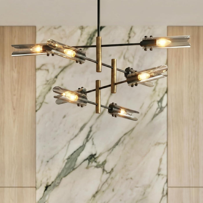 EightLight Sputnik Chandelier Matte Black Gold Finish