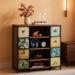 8 Drawers Corner Dresser with Storage Fabric Drawers and Open Shelves for Small Space，Bedroom，Entryway，Living Room (Retro Pattern)