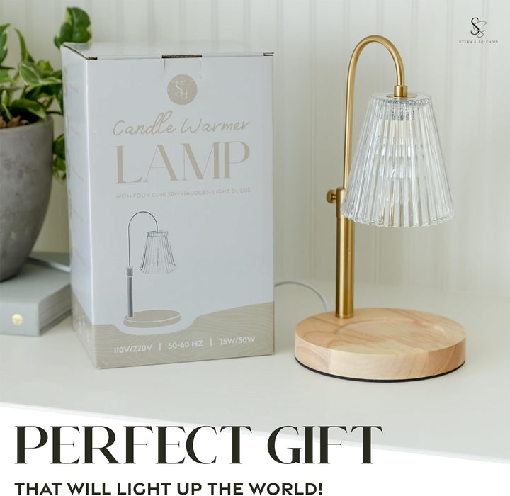 Adjustable Wood Candle Warmer Lamp for Jar Candles – Large round Base, Dimmable Electric Candle Melter with Timer, Flameless Candle Heating Lamp with 4 Halogen Light Bulbs