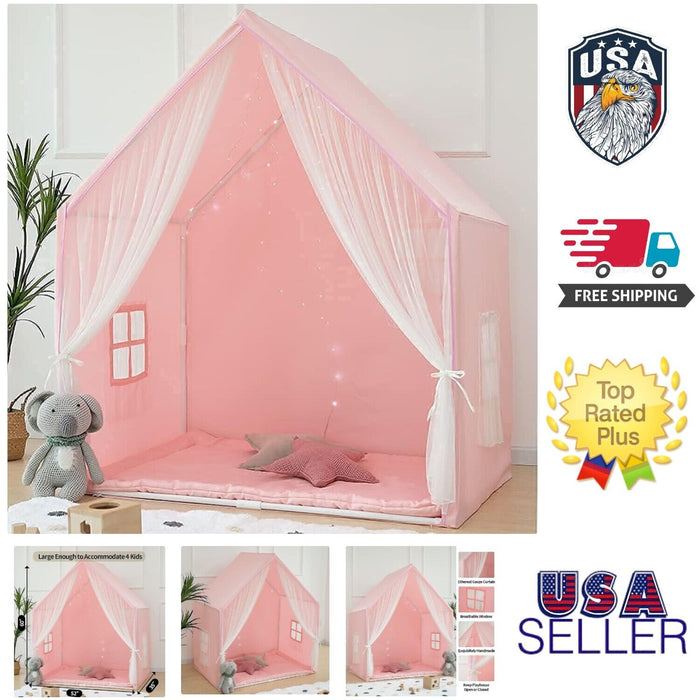 Delightful Indoor & Outdoor Playhouse Tent - Large Pink Kids Castle 52" X 60"