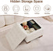 24" Fabric Square Storage Ottoman with Wooden Tray, Modern Tufted Button Footstool Coffee Table, Upholstered Small Ottoman for Living Room, Bedroom, Beige
