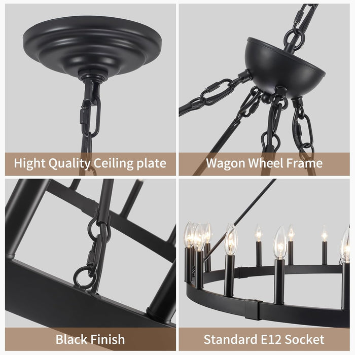 Black 48 Inch Wagon Wheel Chandelier IndustrialGrade