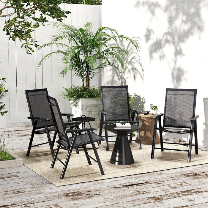 Set of 4 Patio Folding Chairs Armrests Black