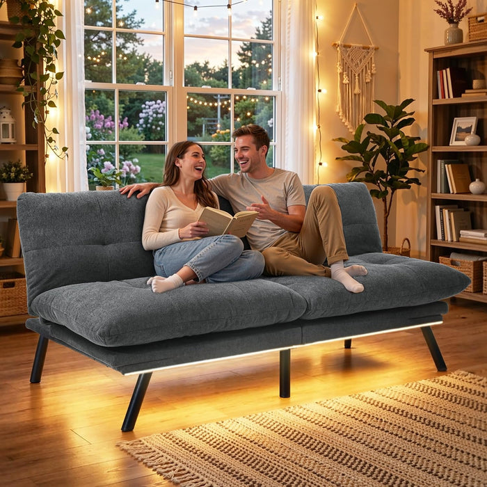 SlateGrey 70Inch Transformable Futon Sofa Bed StainResistant