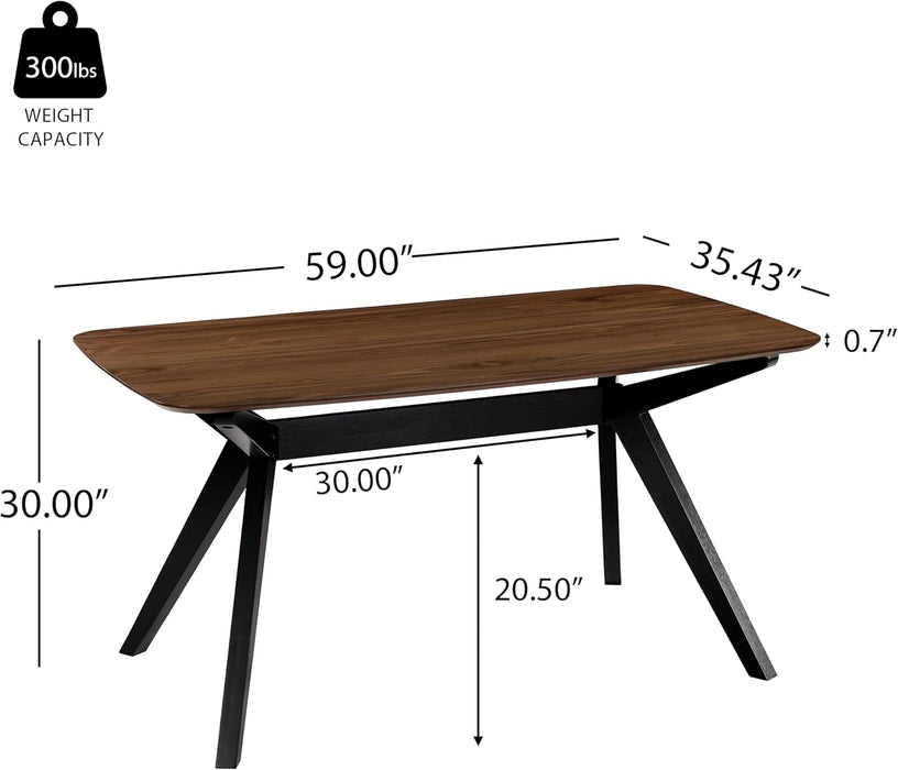 Arley Modern Wooden Dining Table, Solid Wood Rectangular Dining Room Table for 4 People, Sturdy and Space Saving Kitchen Table, Walnut Brown + Black