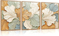 3D Neutral Earth Tone Impasto Ginkgo Leaf Textured Framed Canvas Wall Art Set, Pastel Minimalist Relief Wall Decor, Modern Art Prints for Living Room Hallway Bedroom Home Decor 24"X36"X3