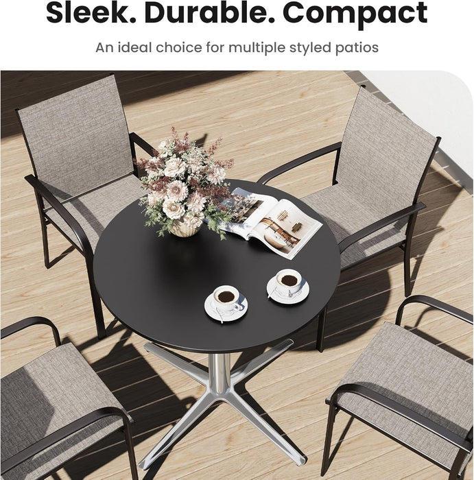 30” round Metal Bistro Table, Outdoor Small End Table for 2-4, All-Weather Modern Dining Side Furniture for Patio, Deck, Yard, Porch, Balcony - Black