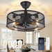 DLLT Caged Ceiling Fan with Light: 20" Farmhouse Fandelier with Lights and Remote & APP - Black Rustic Semi Flush Mount Bladeless Ceiling Fans Enclosed Fan for Bedroon Kitchen Living Dining Room