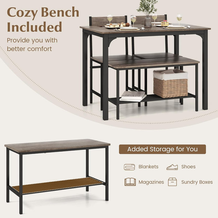 Dining Table Set for 4, Kitchen Table and 2 Chairs for 4 with Bench, 4 Piece Dining Table Set for Small Space, Apartment