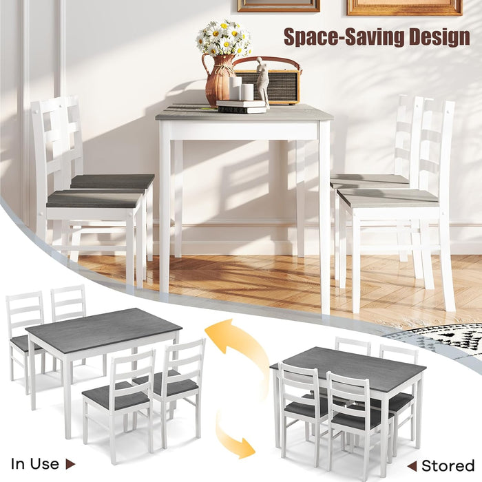 5 Piece Dining Table Set for 4, Farmhouse Solid Wood Kitchen Table Chairs Set of 4, Mid-Century Modern Dinette Set W/Rubber Wood Legs, Dining Room Table and 4 Chairs for Kitchen