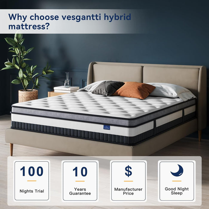 Twin Mattress 10 Inch Innerspring Multilayer Hybrid Single Mattress - Ergonomic Design with Memory Foam and Pocket Spring Mattresses Twin Size - Box Top Series Medium Firm Feel