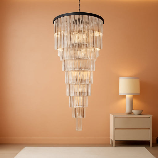 Large Black Chandelier Light Fixtures - 37 Lights, Modern Crystal Chandeliers for Hotel, Lobby, Foyer, Entrance Hall, Staircase