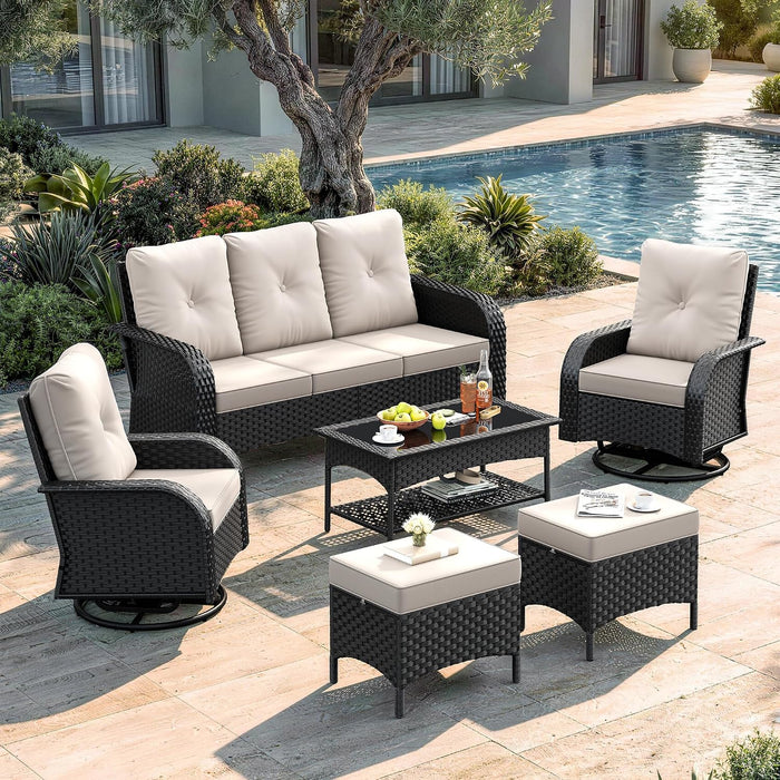 Patio Furniture Set 2 High-Back Swivel Chairs Conversation Set