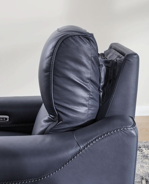 Mercomatic Contemporary Leather Match Wall Hugger Power Reclining Sofa with Adjustable Headrest and USB Ports, Blue