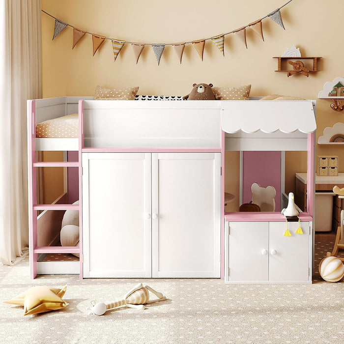 Fullsize Loft Bed With Expanded Storage PinkFinish