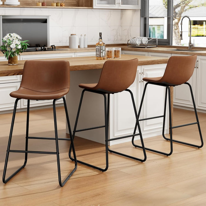 Bar Stool Set of 3, 26" Urban Faux Leather Counter Stool, Dark Brown
