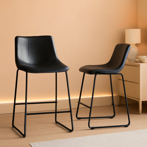 Douglas Urban Industrial Faux Leather Armless Counter Chairs, Set of 2, Black