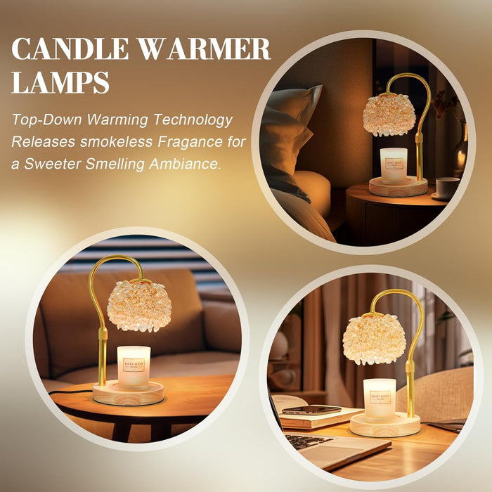 Candle Warmer Lamp with Timer, Dimmable Candle Lamp Warmer with 312 K9 Crystals Adjustable Height Electric Candle Warmer for Women Gifts, Wax Warmer Lamp with 2 Bulbs for Jar Candles