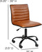 Alan Low-Back Ribbed Upholstered Vinyl Swivel Desk Chair with Padded Seat, Modern Adjustable Height Padded Office Chair, Brown