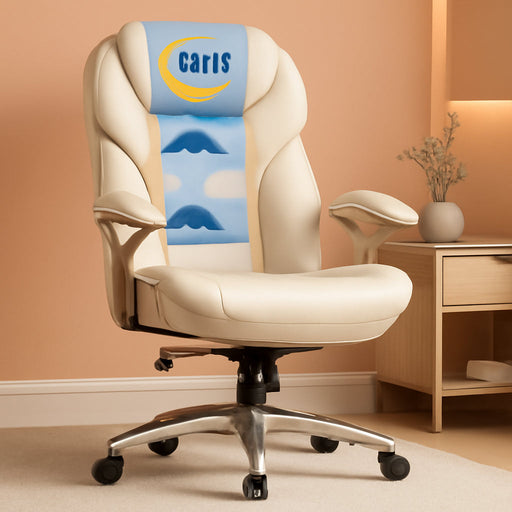 Ergonomic Executive Office Chair Motion Technology Adjustable Mid Back Design with Lumbar Support, Ivory Bonded Leather