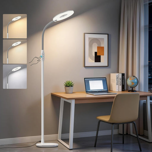 70'' Floor Lamps for Living Room, Touch Control LED Floor Lamp, Dimmable 3 Color Temperature Standing Tall Lamp, White Floor Lamp with Adjustable Gooseneck for Bedroom Home Office