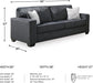 Queen Sleeper Sofa Dark Gray Upholstered ChenilleWeave