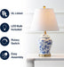 22" Blue/White Ceramic Table Lamp, French Country Chinoiserie Ginger Jar LED Bedside Lamp for Living Room Bedroom, White Linen Shade, JYL3005A