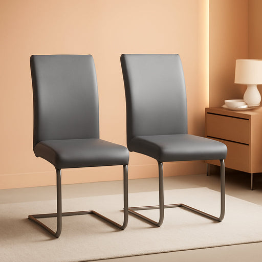 Dining Living Room Chairs High Back Pre Assembled Chairs with PU Leather Surface and Metal Legs for Kitchen Wedding Louge, Set of 2, Gray