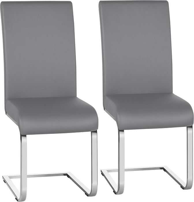 Dining Living Room Chairs High Back Pre Assembled Chairs with PU Leather Surface and Metal Legs for Kitchen Wedding Louge, Set of 2, Gray