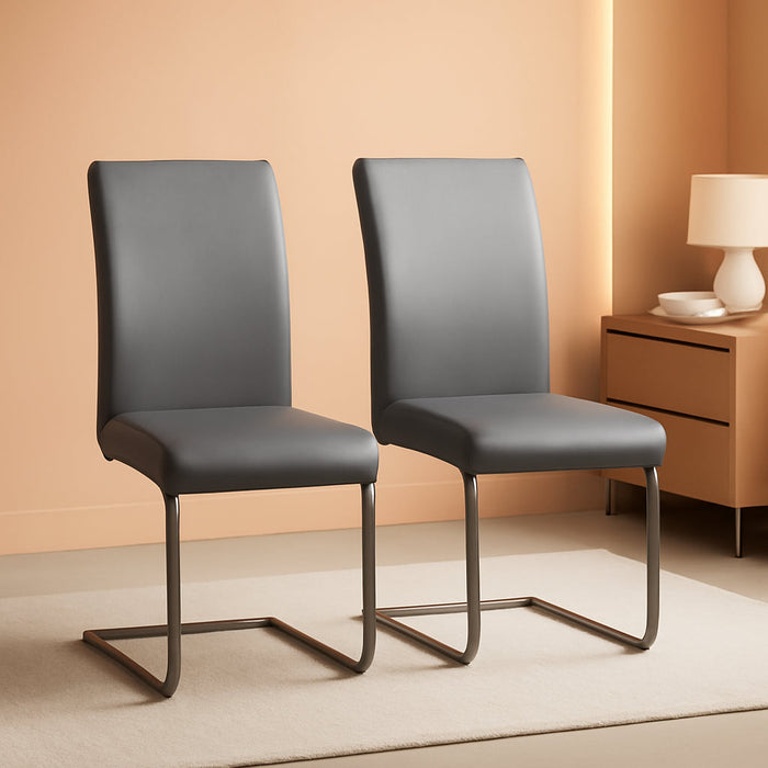 Dining Living Room Chairs High Back Pre Assembled Chairs with PU Leather Surface and Metal Legs for Kitchen Wedding Louge, Set of 2, Gray