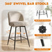 Counter Height Bar Stools Set of 2, 360° Swivel Upholstered Barstools with Backs and Metal Legs, 26" H Seat Height, Linen Fabric in Redish Sand