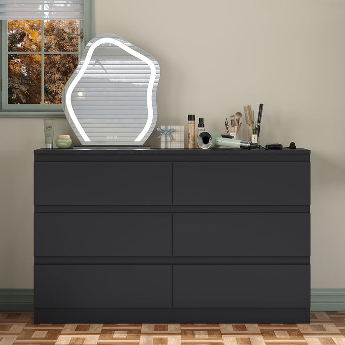Modern 6 Large Storage Drawers Dresser for Clothes Organizer, Black Modern Chest of Drawers for Closet, 42.5" Long Drawer Organizer Cabinet for Bedroom, Living Room, Entryway, Hallway