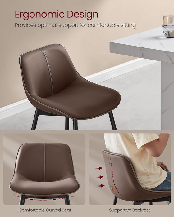 Bar Stools Set of 2, Bar Height Bar Stools with Back, Ergonomic Backrest, Synthetic Leather, Metal Legs, 28.7-Inch Tall Stools for Kitchen Island Home Bar, Coffee Brown ULBC888K02