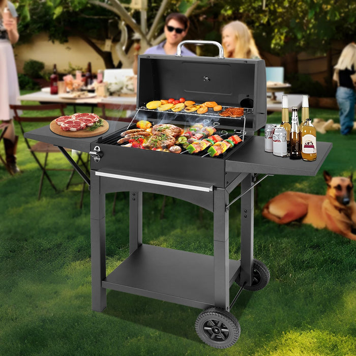 Charcoal Grills Outdoor BBQ Grill with 2 Side Table,Barbecue Grill Smoker with 343 Sq.In.Cooking Area for Outdoor Cooking Backyard Camping Picnics Beach by