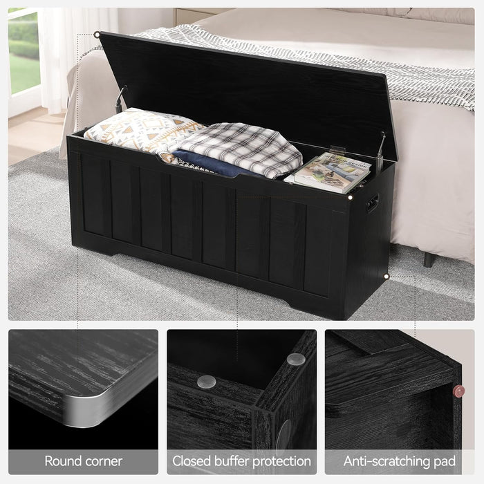 47.2" Storage Chest Extra Large,Storage Trunk with 2 Safety Hinges,Wooden Storage Bench,Shoe Bench,47.2X15.7X19.1 Inch,Easy Assembly,Storage Bench for Bedroom,Living Room,Entryway(Black).