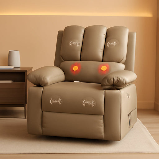 Oversized Electric Recliner Chair - 360° Rocker Swivel Recliner with Heat and Massage, PU Leather Large Recliner for Adults, Comfortable Lazy with 1.5X Sponge Filling for Living Room