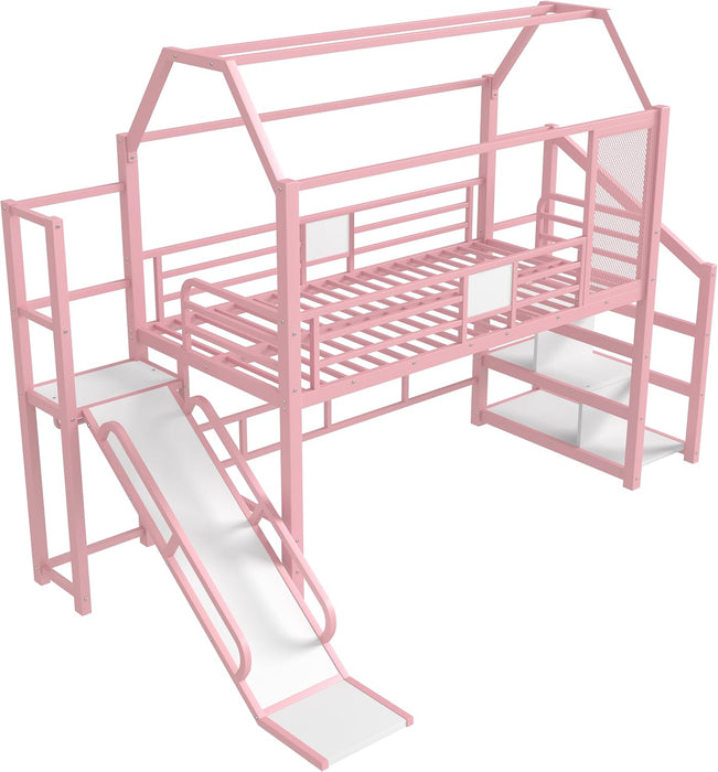 Twin Loft Bed With BuiltInStorage BubblegumPinkTint