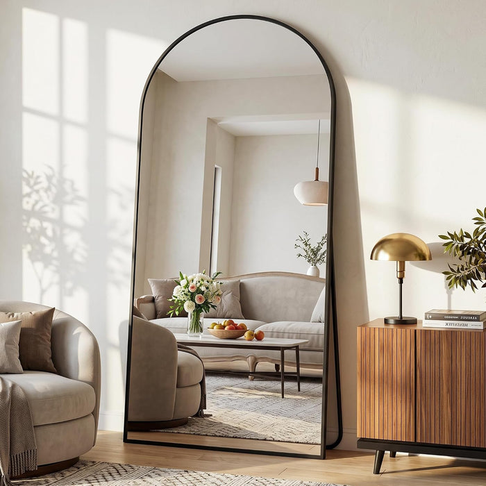 71"×32" Oversized Arched Full‑Length Mirror, Black Floor Mirror