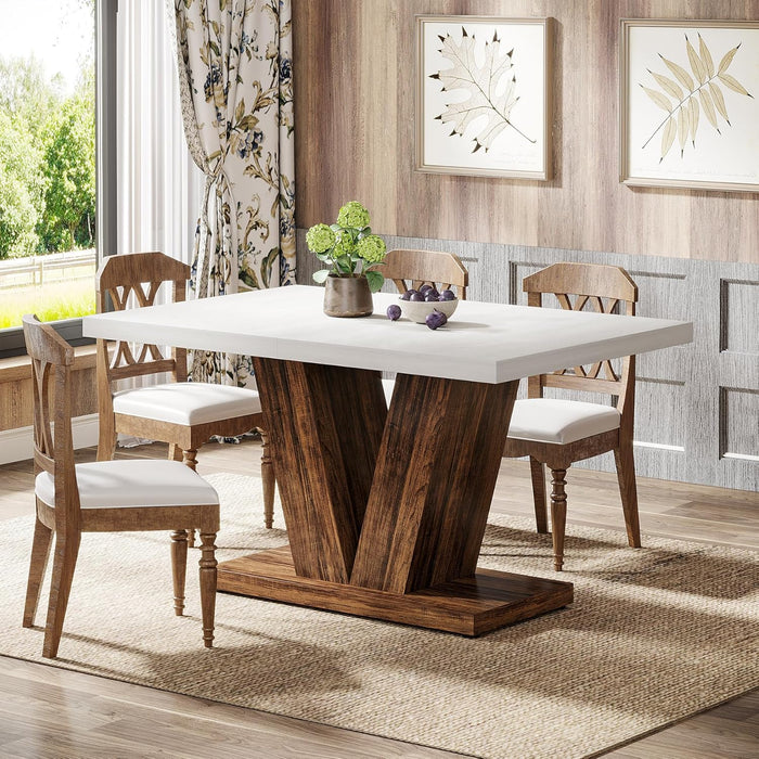 47-Inch Dining Table for 4, White Kitchen Dinner Table with Heavy Duty Pedestal, Farmhouse Wooden Eating Table for Home, Dining Room, Small Space, White & Brown