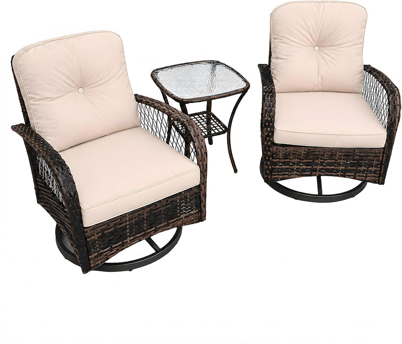 3 Piece Wicker Patio Furniture Set, Outdoor Swivel Chairs Set of 2