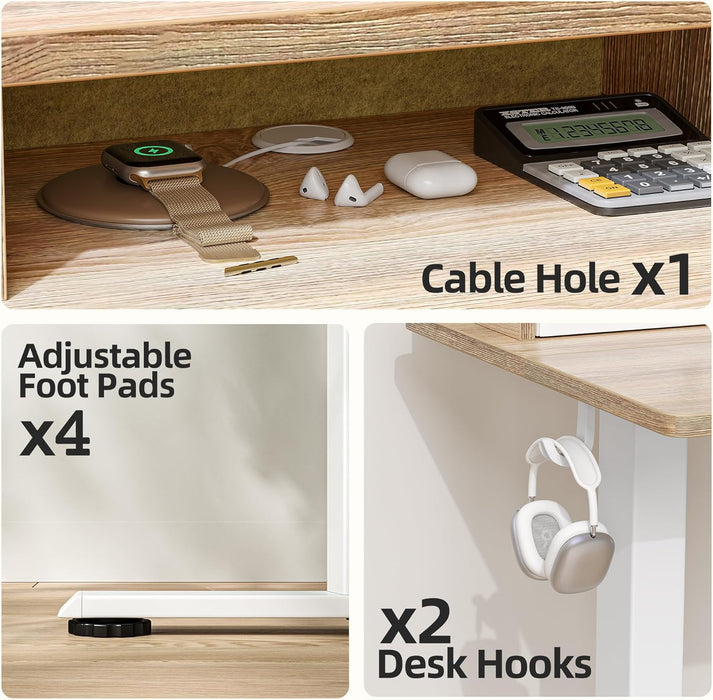 Standing Desk with Two Drawers, Stand up Standing Desk Adjustable Height, Electric Sit Stand Table with Storage Shelf and Splice Board, 55 * 24 Inch, Maple