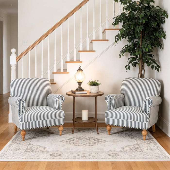 Blue Upholstered Coastal Accent Chair Nailhead Trim