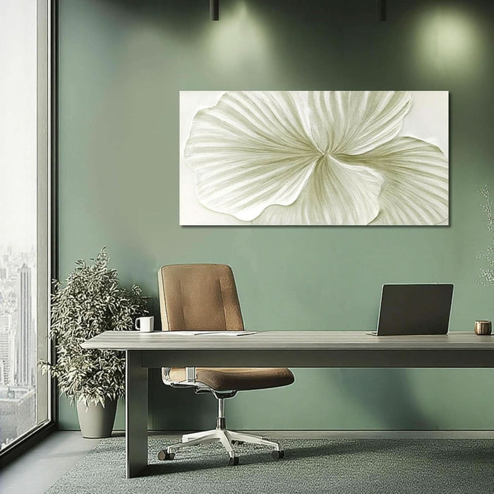Abstract Leaf Wall Art Modern Ginkgo Canvas Hand-Drawn Painting 24X48 Green and White Large Artwork Minimalist Decoration for Living Room Bedroom Office Home