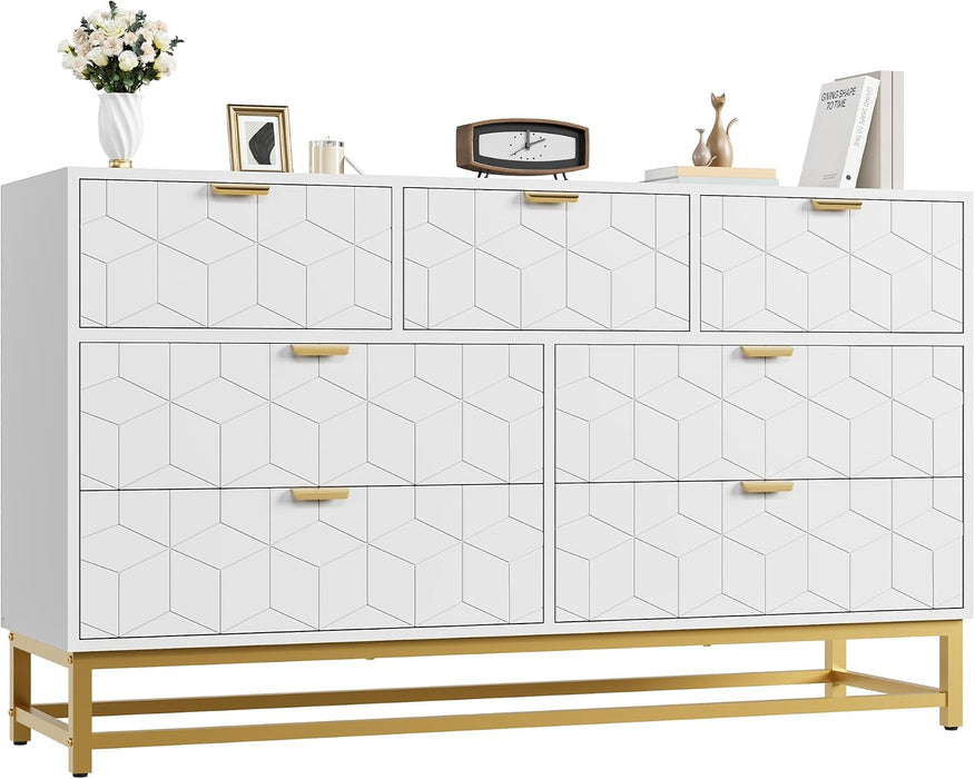 White 7 Drawers Dresser for Bedroom,54" Large Chest of Drawers